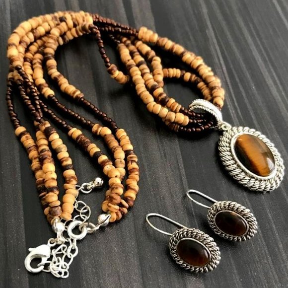 Vintage Avon Tigers Eye Necklace & Earrings Set - Picture 1 of 6